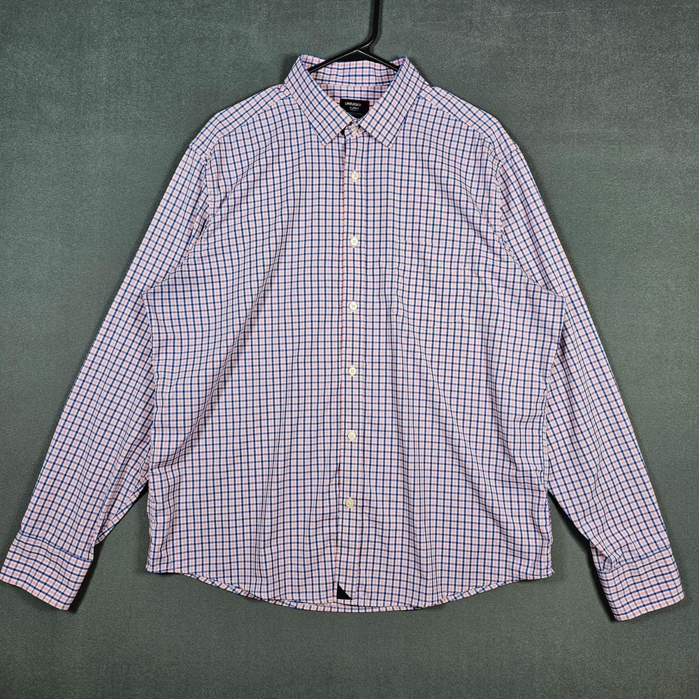 UNTUCKit Edwards-Perf Shirt Mens XL Pink Check Stretch Button Up Long Sleeve